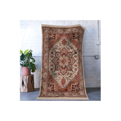 Beige Theme Traditional Motif Ethnic Pattern Vintage Machine Washable Decorative Rug