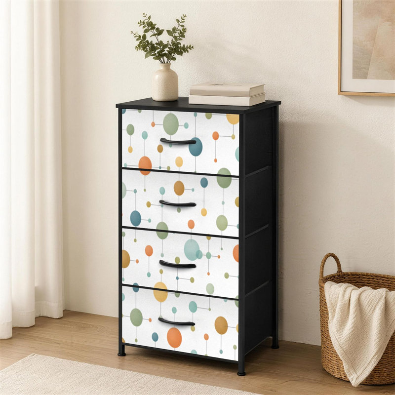 Commode à 4 tiroirs pour chambre à coucher Petite commode sans couture à motif géométrique abstrait rétro Mid Century