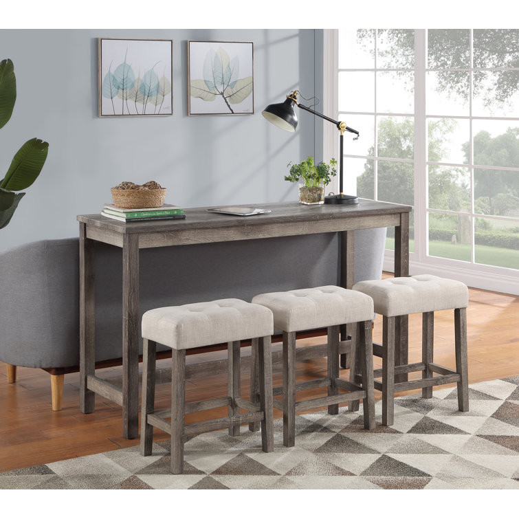 Doe 3 - Person Counter Height Dining Set,4 Piece Counter Height 60"W Pub Table Set with Tufted Linen Stools