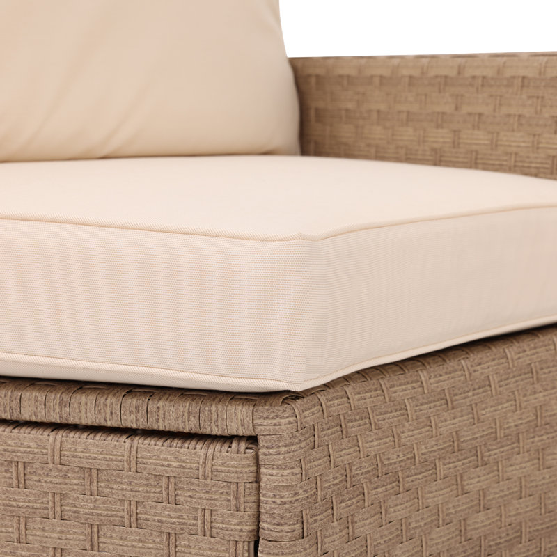 Ensemble de conversation avec canapé en rotin 7 pièces et coussins Ristro, Structure en bois naturel / coussin beige