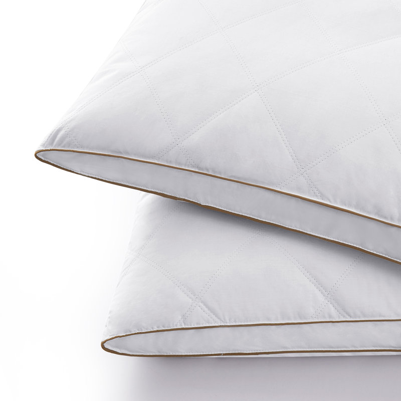Ensemble de 2 oreillers en plumes d'oie et en duvet à soufflet pour couette - ensemble de 2 housses 100% coton de qualité hôtelière à support moyen pour les dormeurs latéraux et dorsaux, très grand