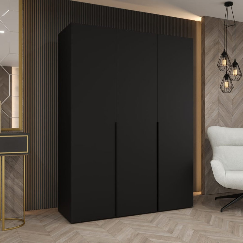 Bia 3 Door Manufactured Wood Wardrobe, Black