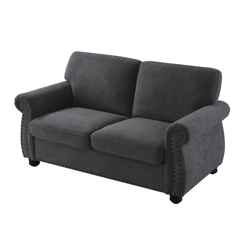 Velours confortable 2 places avec coussins de dossier larges, mousse haute, noir style Mid-Century moderne, support en mousse