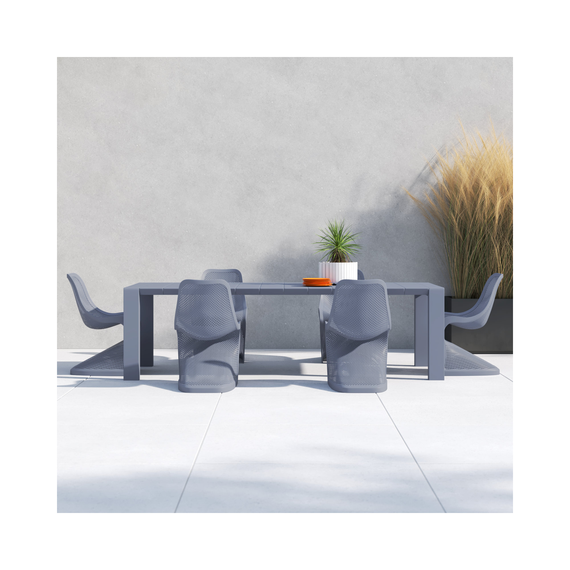 Farrah 6 - Person Patio Dining Set with Extendable Rectangular Table, Dark Gray