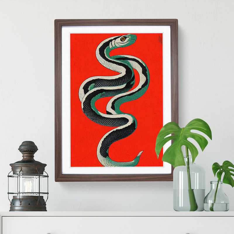 Painted Snake No.2 Abstract - Wall Art, 48cm H x 36cm W, Walnut Framed, White