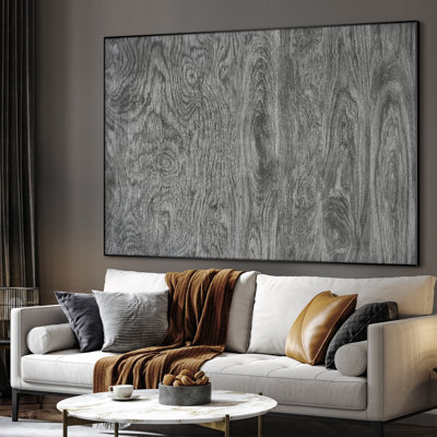 Très grand art mural imprimé sur tissu - grain de bois gris anthracite industriel moderne ou décor d'œuvres d'art pour le salon ou la chambre à coucher - «Assemblage requis du cadre (cadre non fini)»