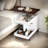 Adjustable End Table With Wheels, 360°rotating Top, Storage Space, Wood Grain Texture And Vertical Striped Design-2067949055