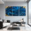 «Blue Waves Golden Accents», ensemble de 3 reproductions d'art sur toile-527041752
