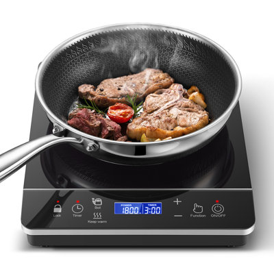 Plaque de cuisson à induction portable 1800W avec capteur tactile LCD, affichage à DEL, 10 réglages de température, verrouillage de sécurité pour enfants, arrêt automatique