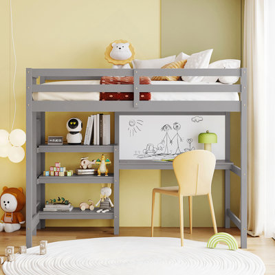 Lit mezzanine en bois avec tablette et plateau d'écriture