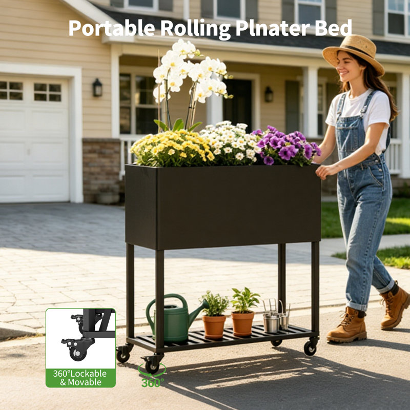 Elevated Metal Planter Box, Double-layer, with wheels