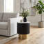 20" Gold Pedestal Accent Table Marble Top, White/Black