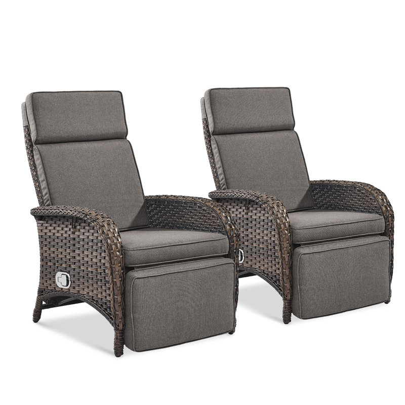 Chaise longue d'extérieur inclinable et réglable en osier avec coussins Caeden (ensemble de 2), Gris