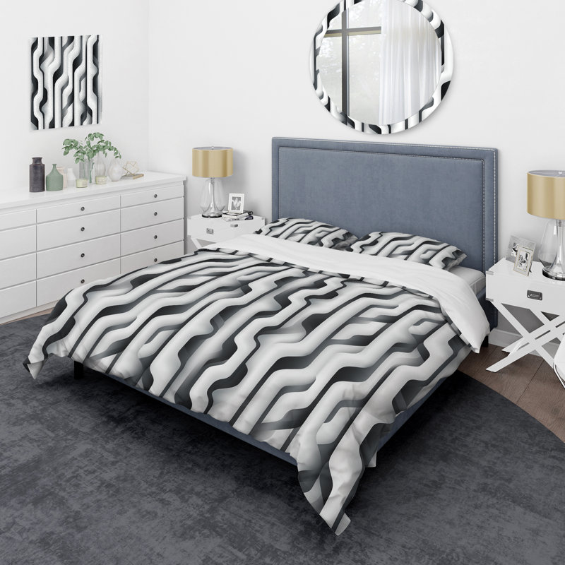 Literie à rayures noires et blanches, Housse de couette pour grand lit et 2 taies décor