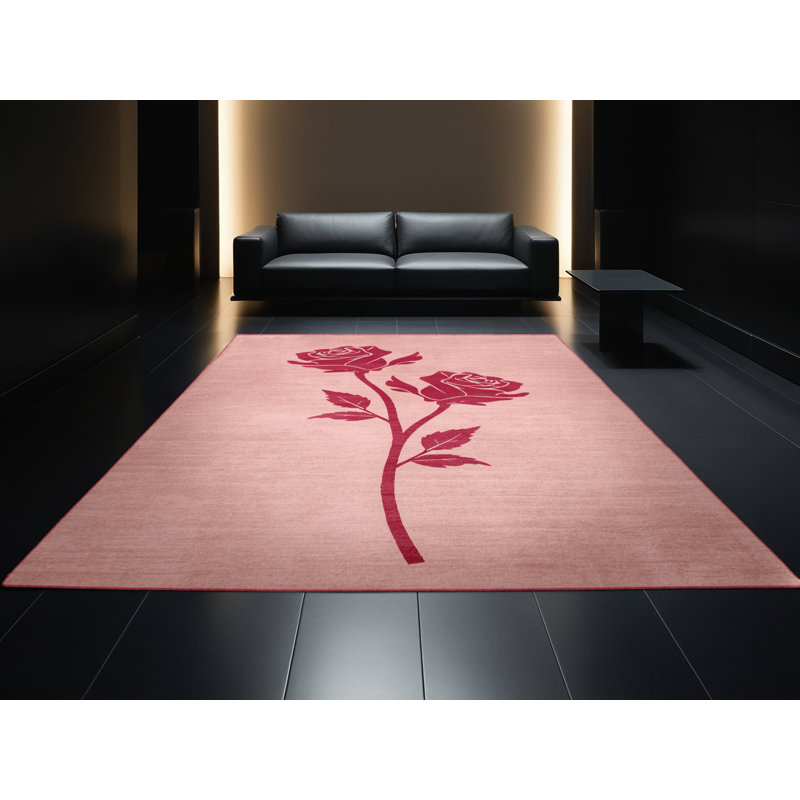 Machine Washable Norridge Valentines Modern & Contemporary Abstract Rug in Beige – Rose Binding, 7x9