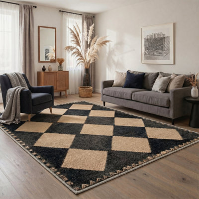 Tapis intérieur bleu / beige lavable à la machine Teshayla
