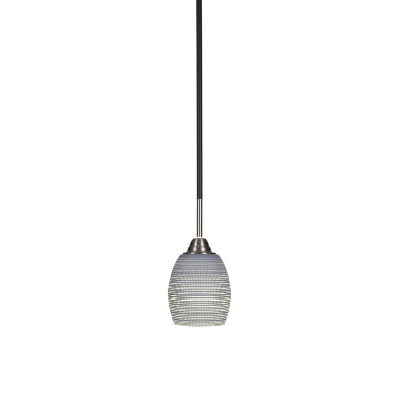 Luminaire suspendu en forme de tige Tuley, fini noir mat et nickel brossé avec verre de 5 po, Matrice grise