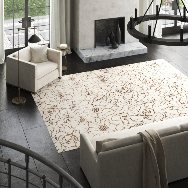 Hand-Knotted High-Quality White and Brown Area Rug