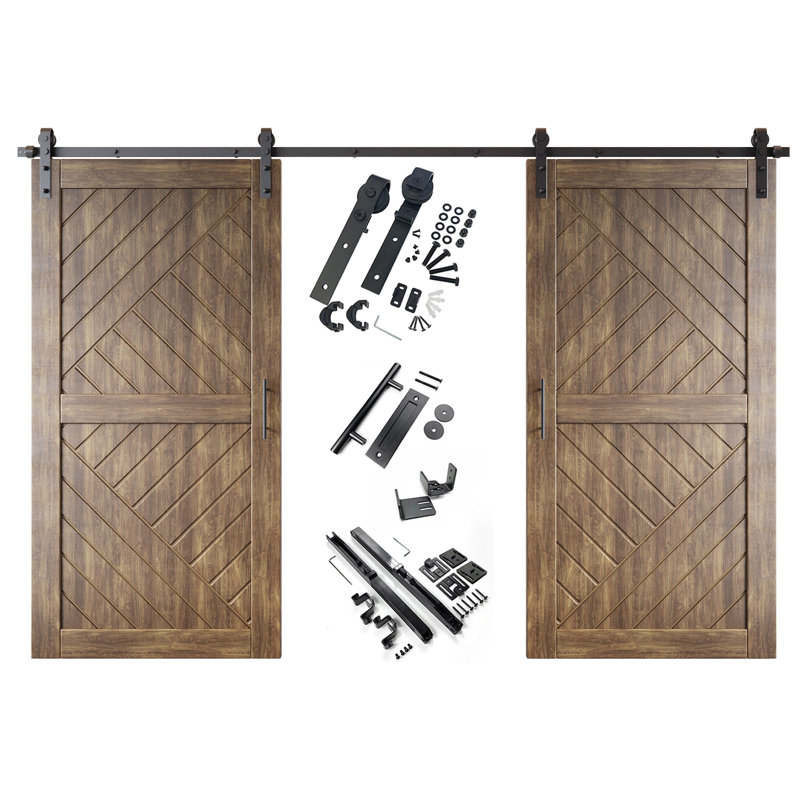 Portes de grange à motif géométrique non assemblé et fini en noyer foncé 26 po x 80 po Homacer de Homacer, 26" x 80"