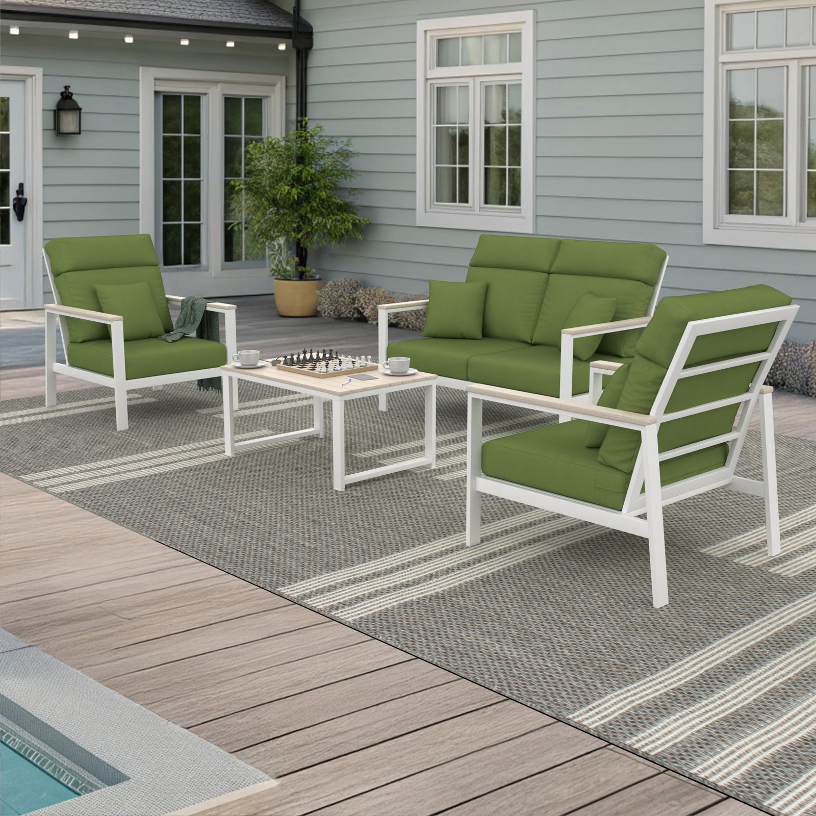 Townsend 4-Person Sunbrella® Patio Seating Group, Spectrum Cilantro, Beige
