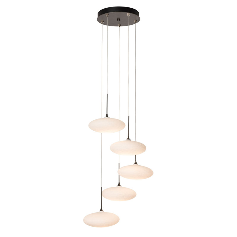Clouds 5-Light Pendant - Modern Brass - Long Overall Height, 72", Dark Smoke