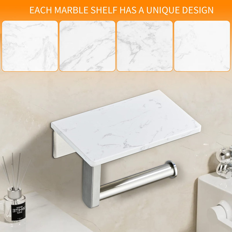 Porte-rouleau de papier de soie à motif de marbre avec tablette - Nickel brossé