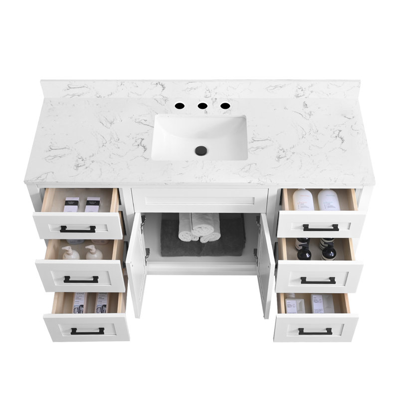 60" Freestanding Single Basin Vanity With Engineered Top, 60"