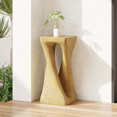 Table d'appoint d'extérieur, table de bout en forme de torsion, table d'appoint décorative, table de tabouret de jardin pour terrasse de balcon, bord de piscine, béton léger, texture semblable au bois, couleur naturelle