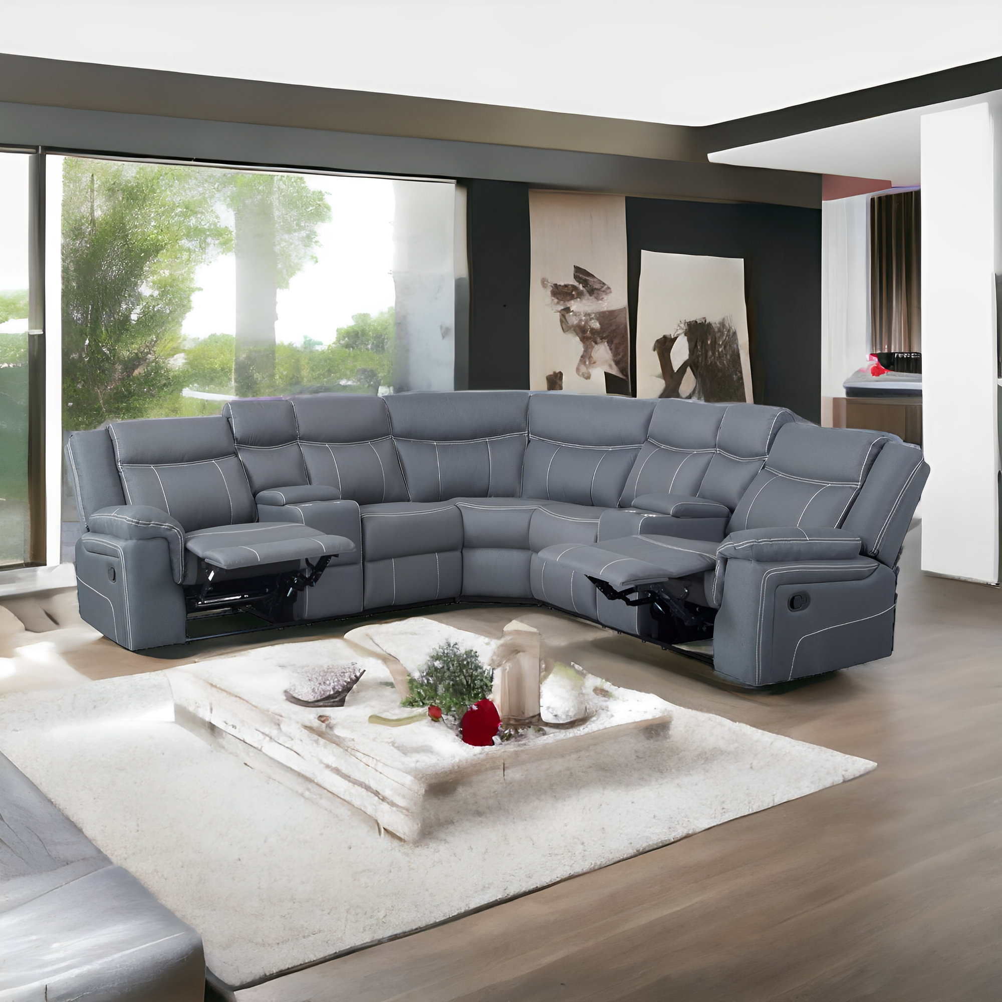 Hokku Designs Eustacio Upholstered Reclining Sectional Wayfair