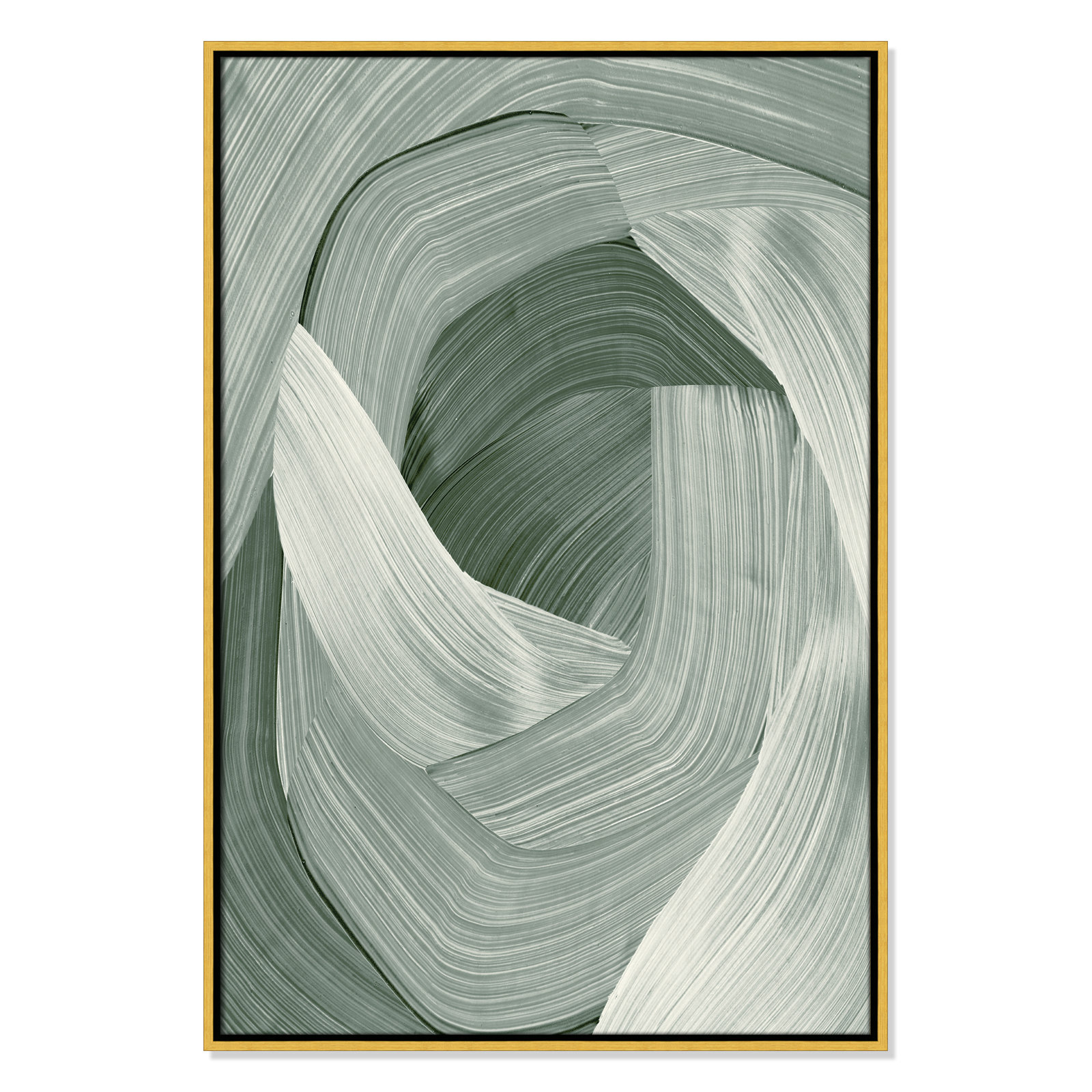 Enriched Emerald - Floater Frame Graphic Art Print on Canvas, Gold , 37.5" H x 25.5" W