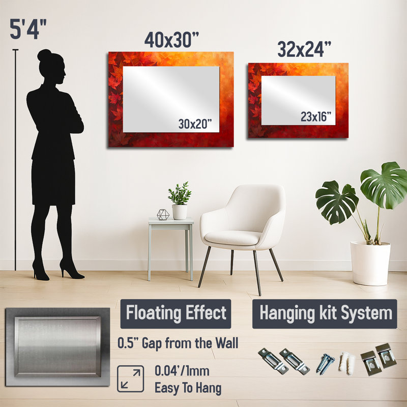 Autumn Maple Leaves - Leaves  Large Accent Wall Mirror - Printed On Metal, 30" x 40"
