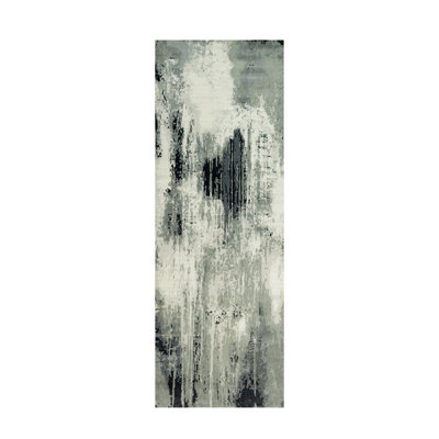 Tapis de couloir noir en laine 4 pi 2 po x 12 pi Caola One-of-a-Kind