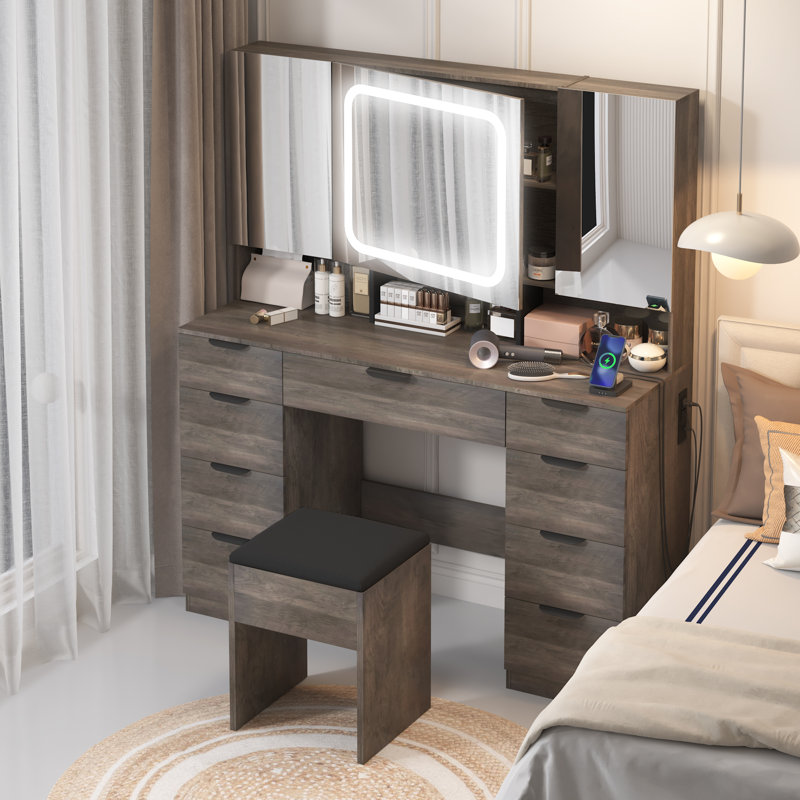 Ensemble de coiffeuse avec USB, Gris