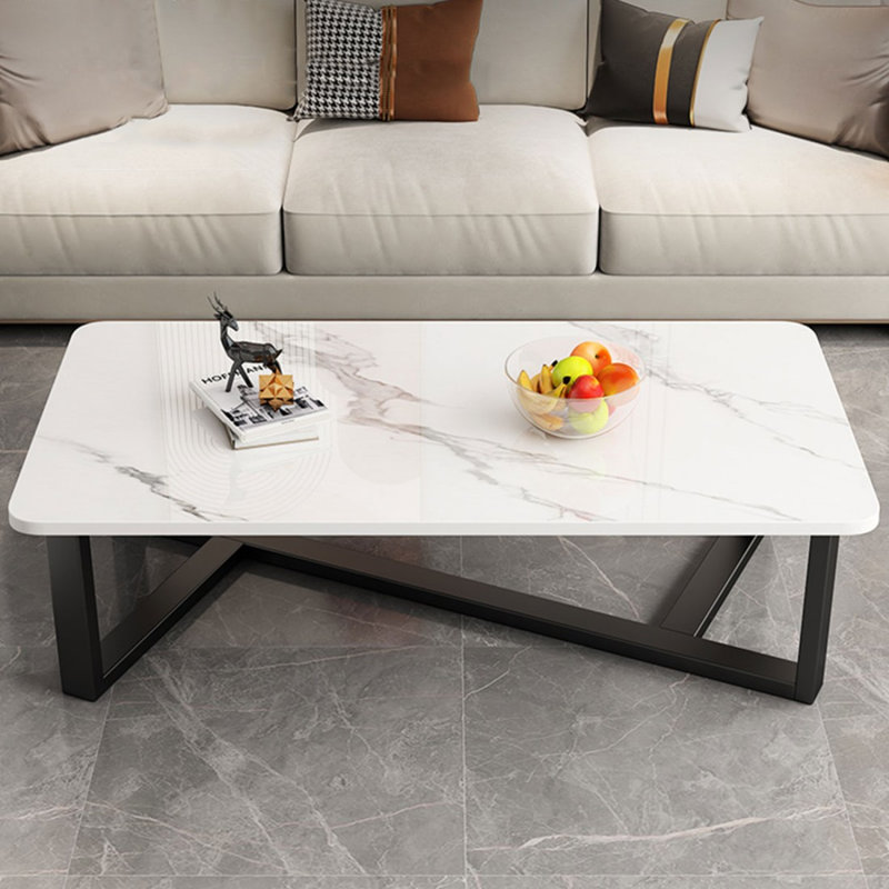 Table basse rectangulaire blanche en acier au carbone fritté blanc, H 17,72 po x L 51,18 po x l 23,62 po, Blanc/Noir