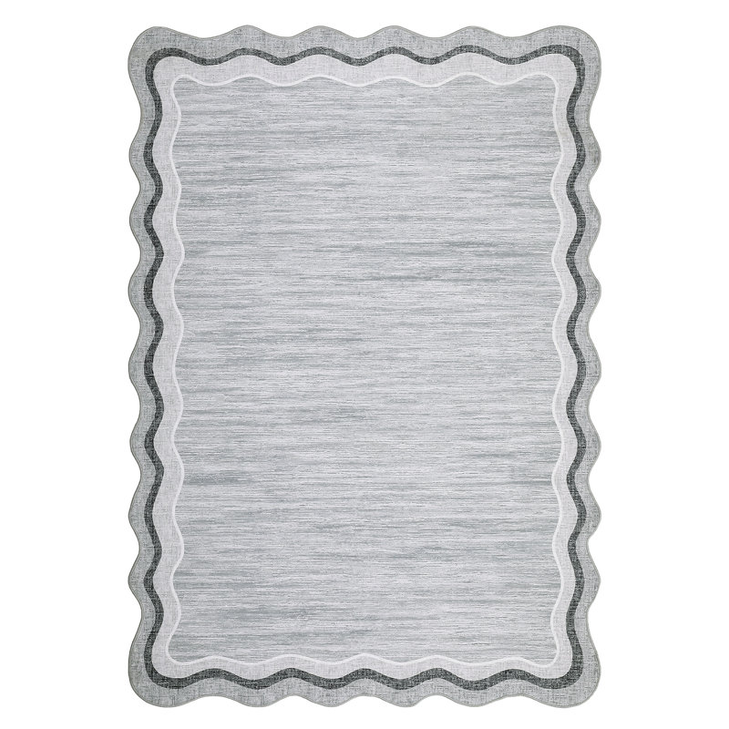 Bordered Design Machine Washable Rug with Rubber Backing for Living Room Modern Non-Slip Dining Room Rug Easy-Cleaning Floor Carpet for Bedroom
