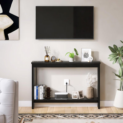 Narrow Sofa Table With Outlet, USB Ports And Charging Station - Skinny Console Table For Living Room And Entryway