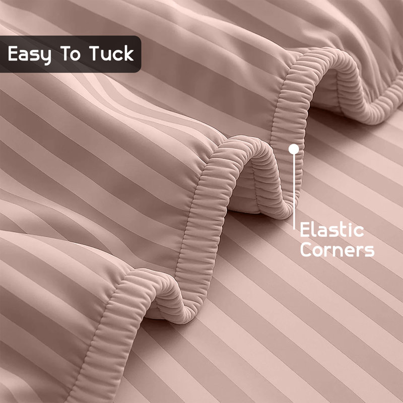 Luxury Striped Microfiber Fitted Sheet - 40 cm Deep Pocket, Ultra-Soft, Wrinkle-Resistant & Easy Car, Super King (6')