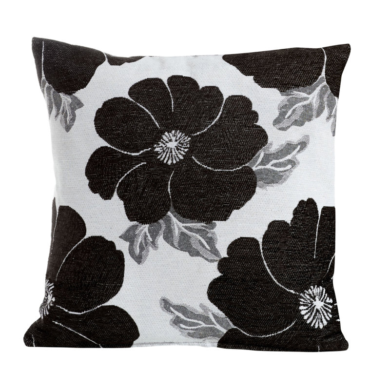 Darionte Poppy Floral Cushion Cover with Filler Pad, 45 x 45cm, Black