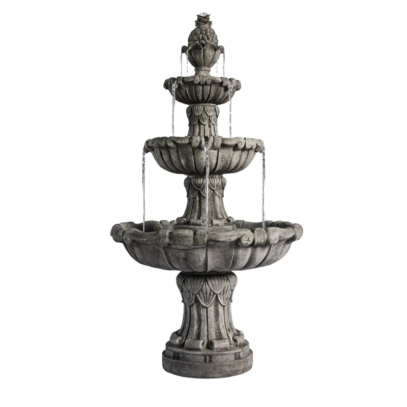 Fontaine d'eau autoportante électrique à 3 niveaux de 58,3 po - Conception classique, grand bain d'oiseaux avec pompe - Idéal pour la décoration de jardin, de pelouse et de jardin