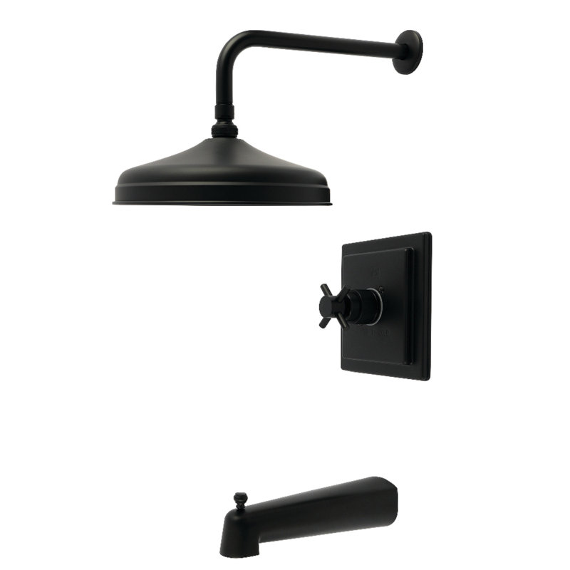 Robinet de baignoire et douche à pression équilibrée à poignée simple Kingston Brass Concord, Matte Black