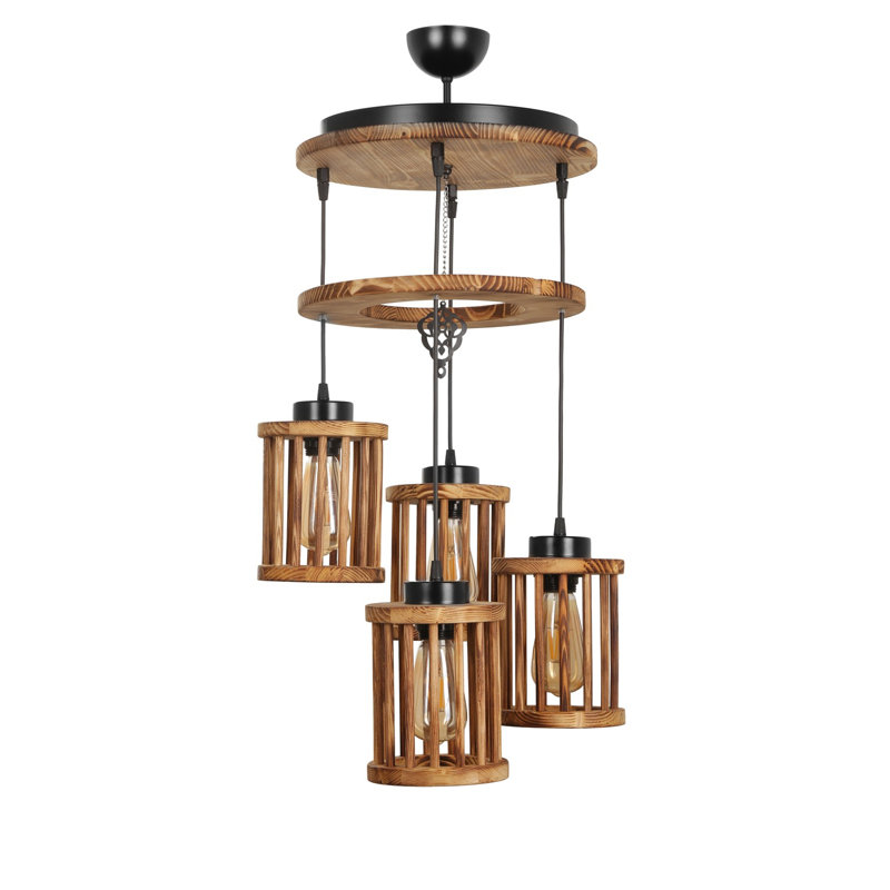 Luminaire suspendu cylindrique à 4 lumières Neive, Brun pâle