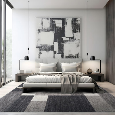 Akieba Geometric Tufted Gray/Black/Ivory Non-Slip Rubberback Area Rug