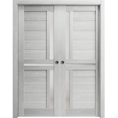 Veregio Sliding French Double Pocket Gray Oak Doors