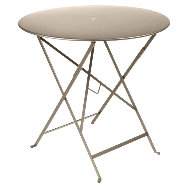 Bistro Round Metal Folding Outdoor Bistro Table With Umbrella Hole , in. W in. D, 29" H x 30.5" W x 30.5" L, Nutmeg