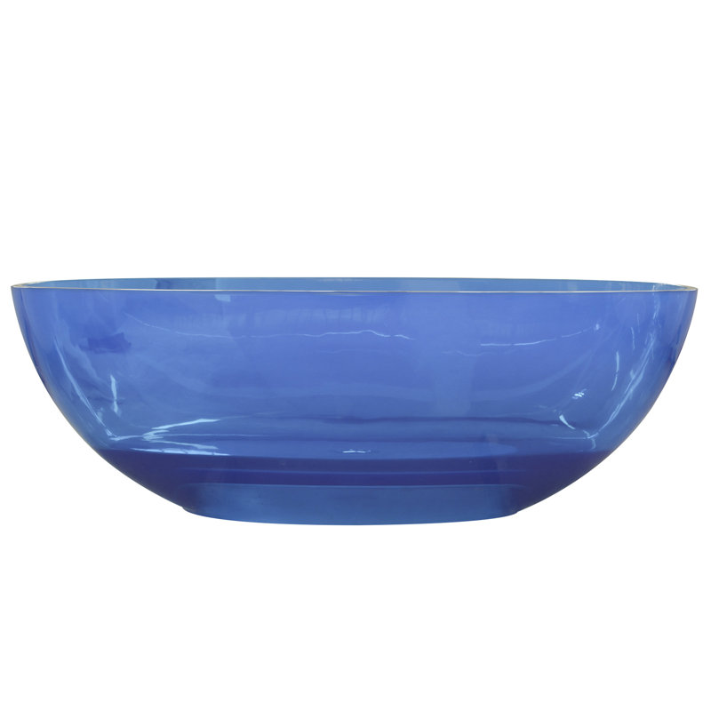 Baignoire autoportante ovale bleue transparente de 64 pouces, ergonomique pour le confort de la salle de bain.