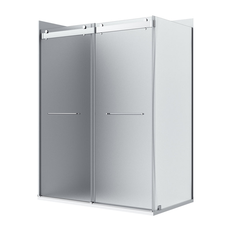 Ensemble de porte de douche rectangulaire sans cadre en chrome avec finition en verre givré l 48 po x P 36 po x H 76 po Molly