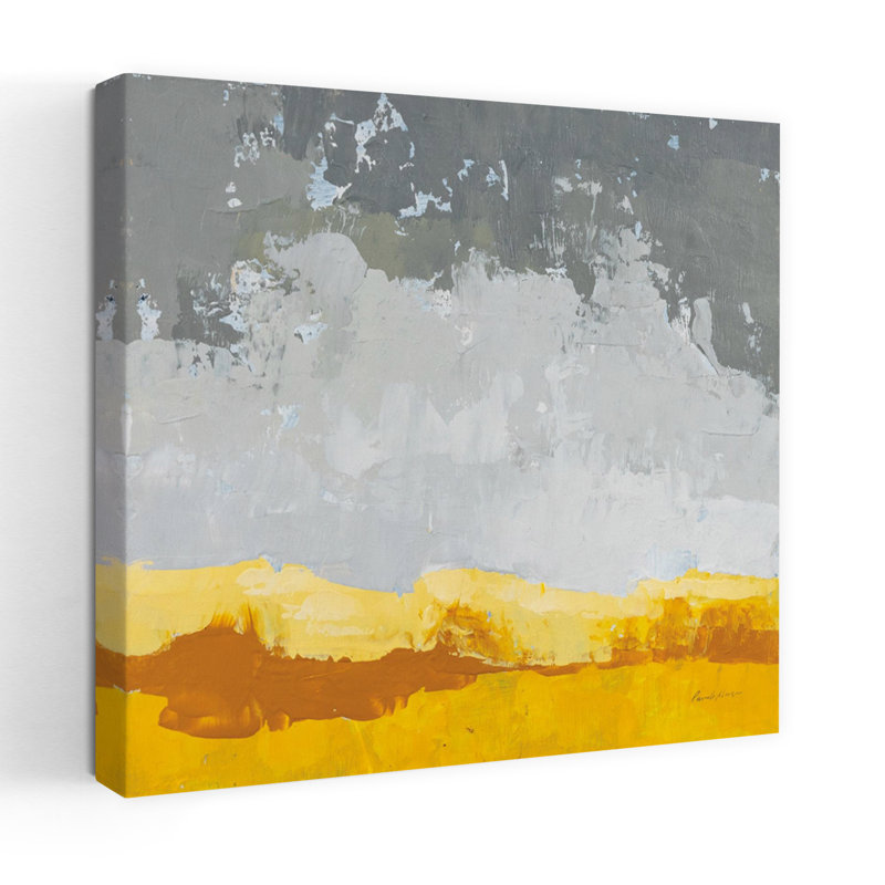 Paysage contemporain jaune-gris avec art contemporain abstrait, H 48 po x l 48 po