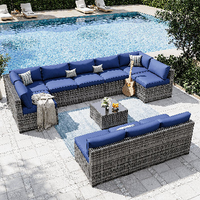 11-piece Outdoor Rattan Wicker Sectional Seating Group With Cushions 