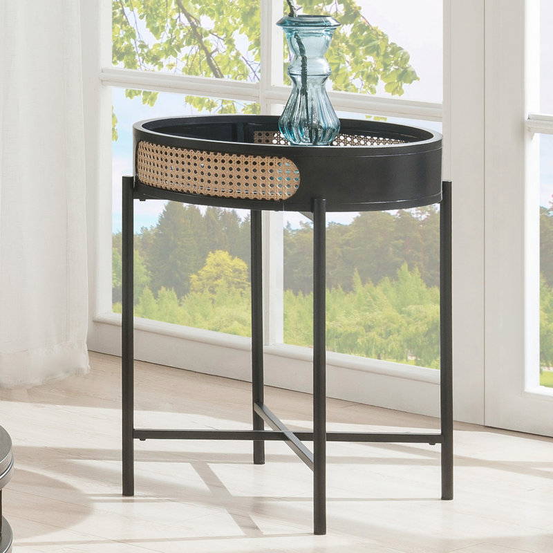Table de bout ronde avec plateau ouvert et pieds en métal