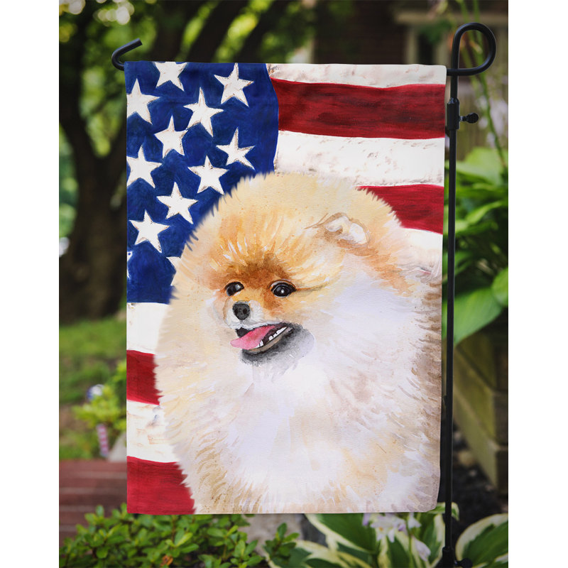 2 côtés en polyester de 2 côtés american drapeau de jardin, Loulou de Poméranie roux